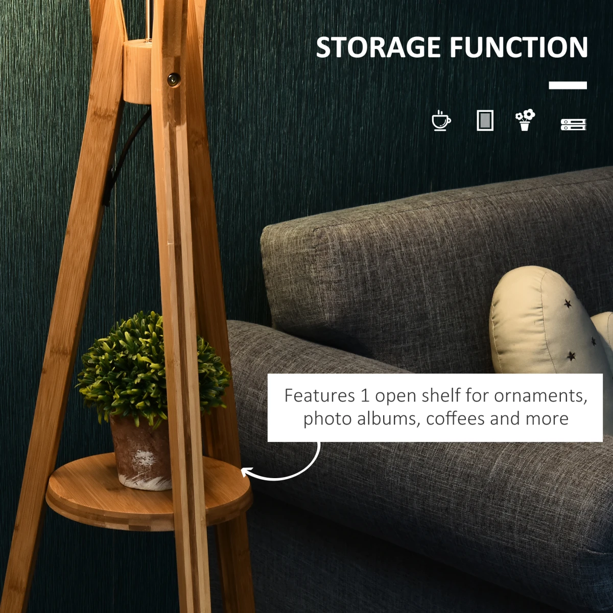 HOMCOM Tripod Floor Lamp 156cm with Fabric Shade for Modern Living Rooms by Homcom