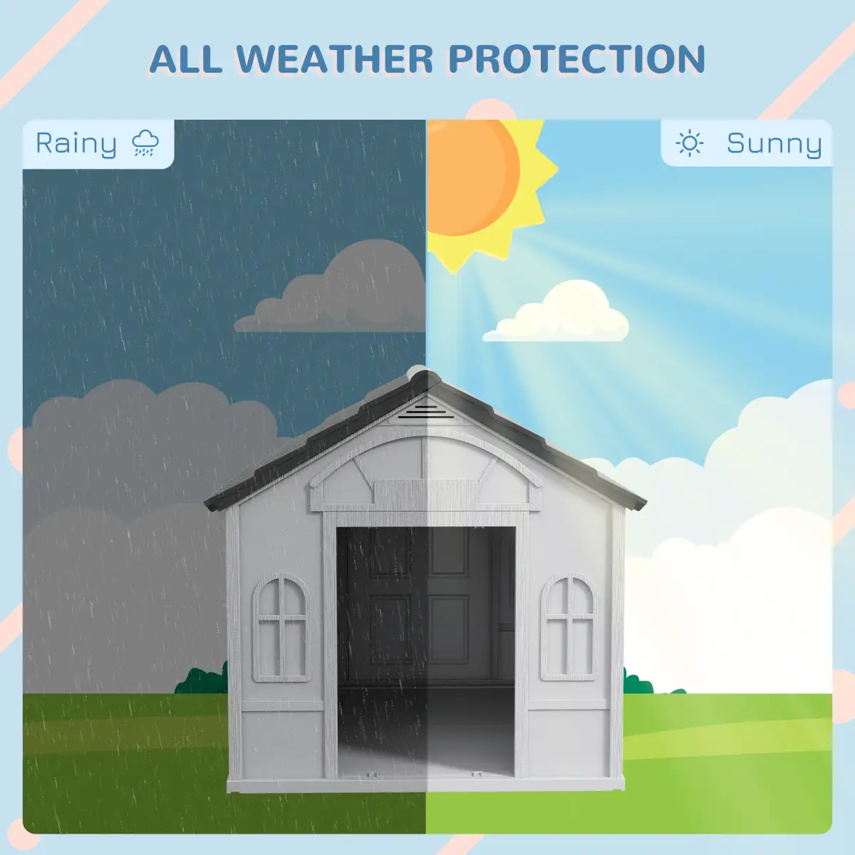 PawHut PawHut Weather-Resistant Dog House, Puppy Shelter for Medium Dogs - Grey - Dog Kennel