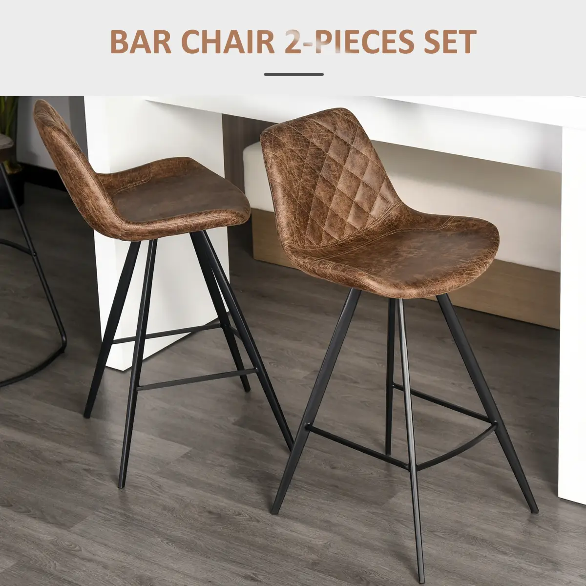 HOMCOM Vintage-Style Bar Stools Set of 2 with Padded Tub Seats - Bar Stool