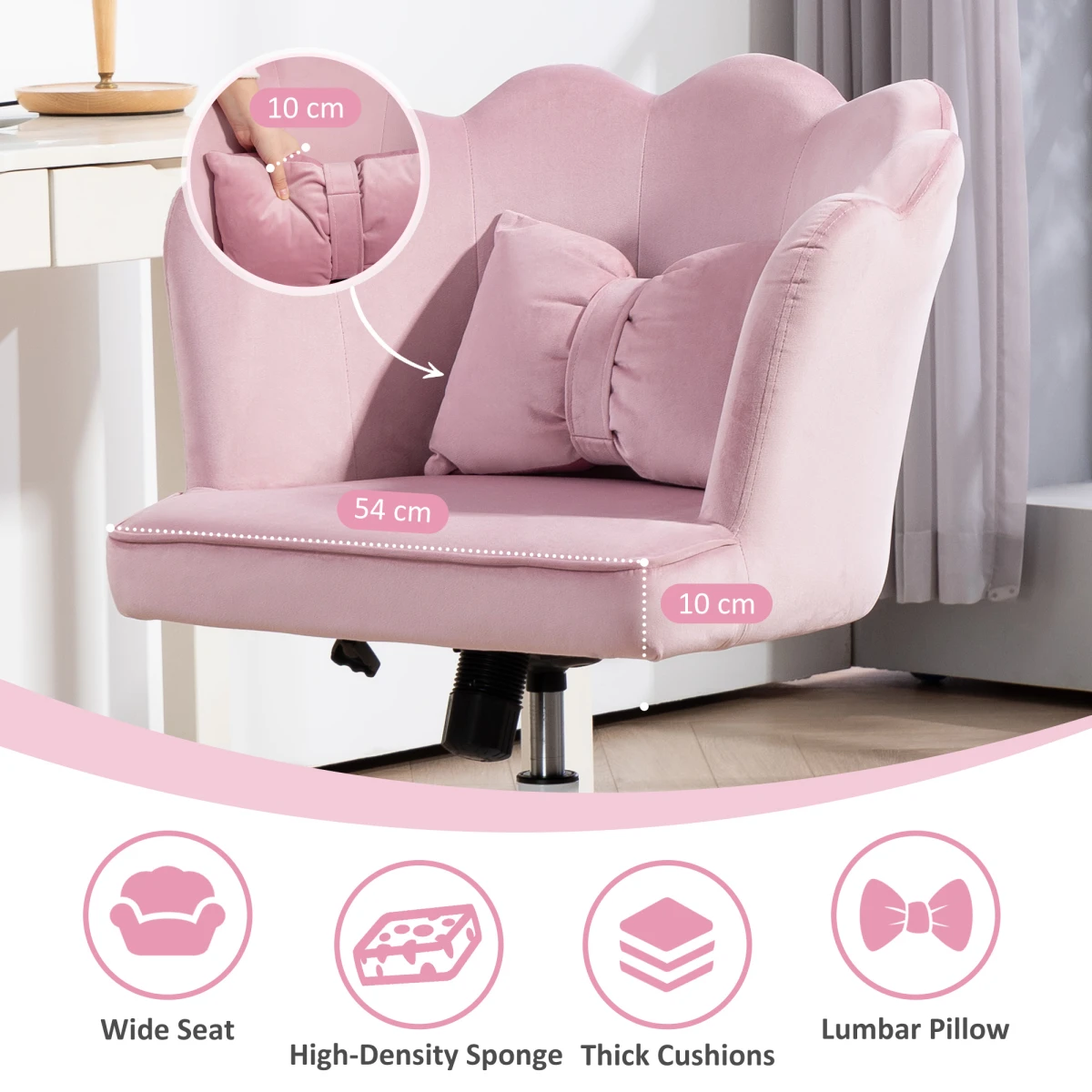 Velvet Office Chair 54cm Wide Lumbar Tilt For Home by N/A