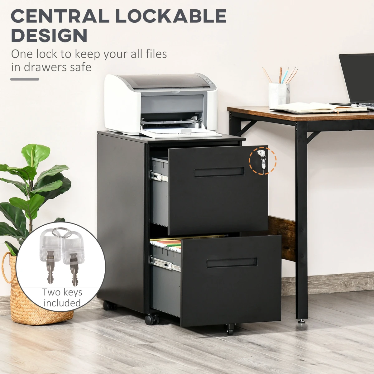 Unbranded Vinsetto 2-Drawer Locking File Cabinet Office - Filing Cabinet