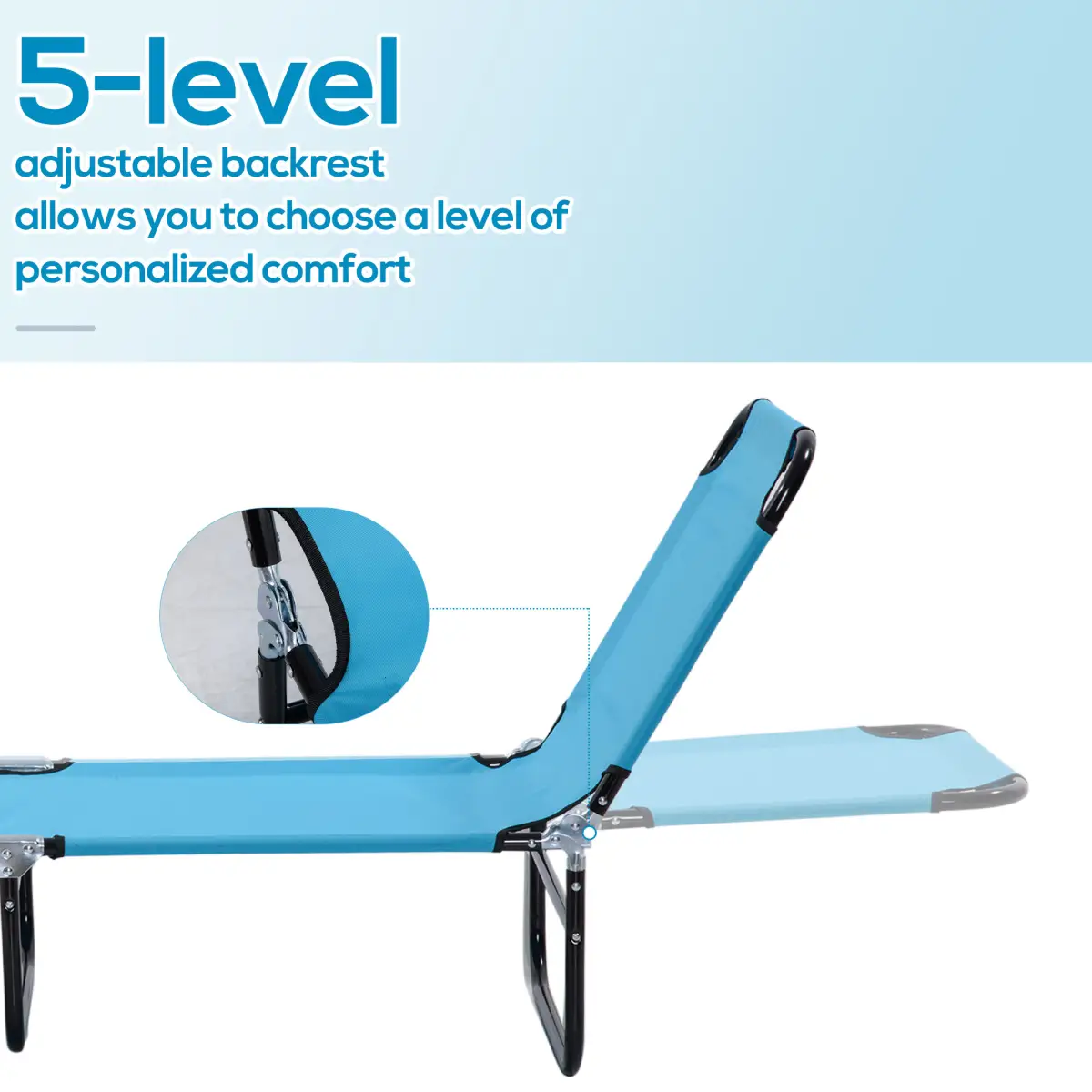 Outsunny Outsunny Reclining Lawn Chaise Lounge Folding Chair Adjustable Backrest, Blue - Sun Lounger