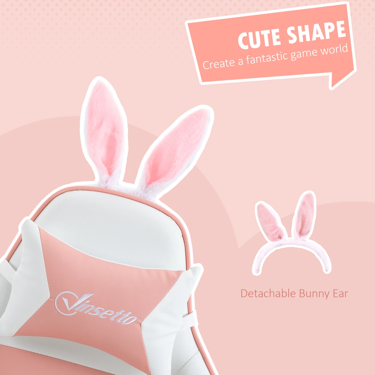 Vinsetto Racing Chair Standard Rabbit Ears Gaming by Vinsetto