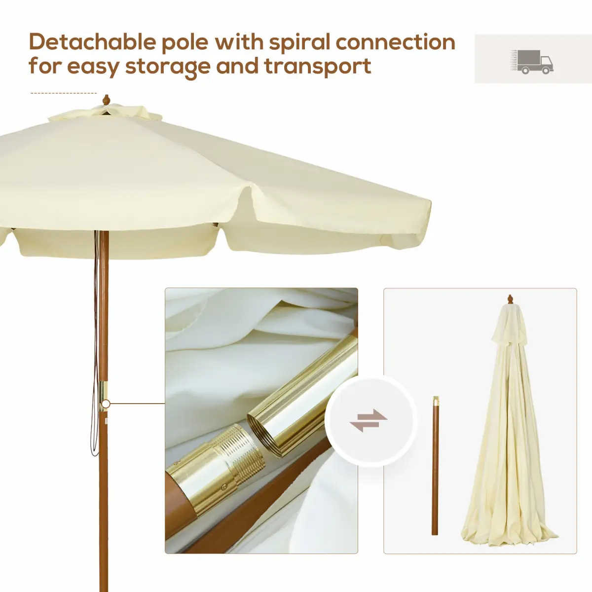 Outsunny Outsunny Garden Parasol Patio Umbrella with Ruffles and Wooden Pole Beige - Parasol