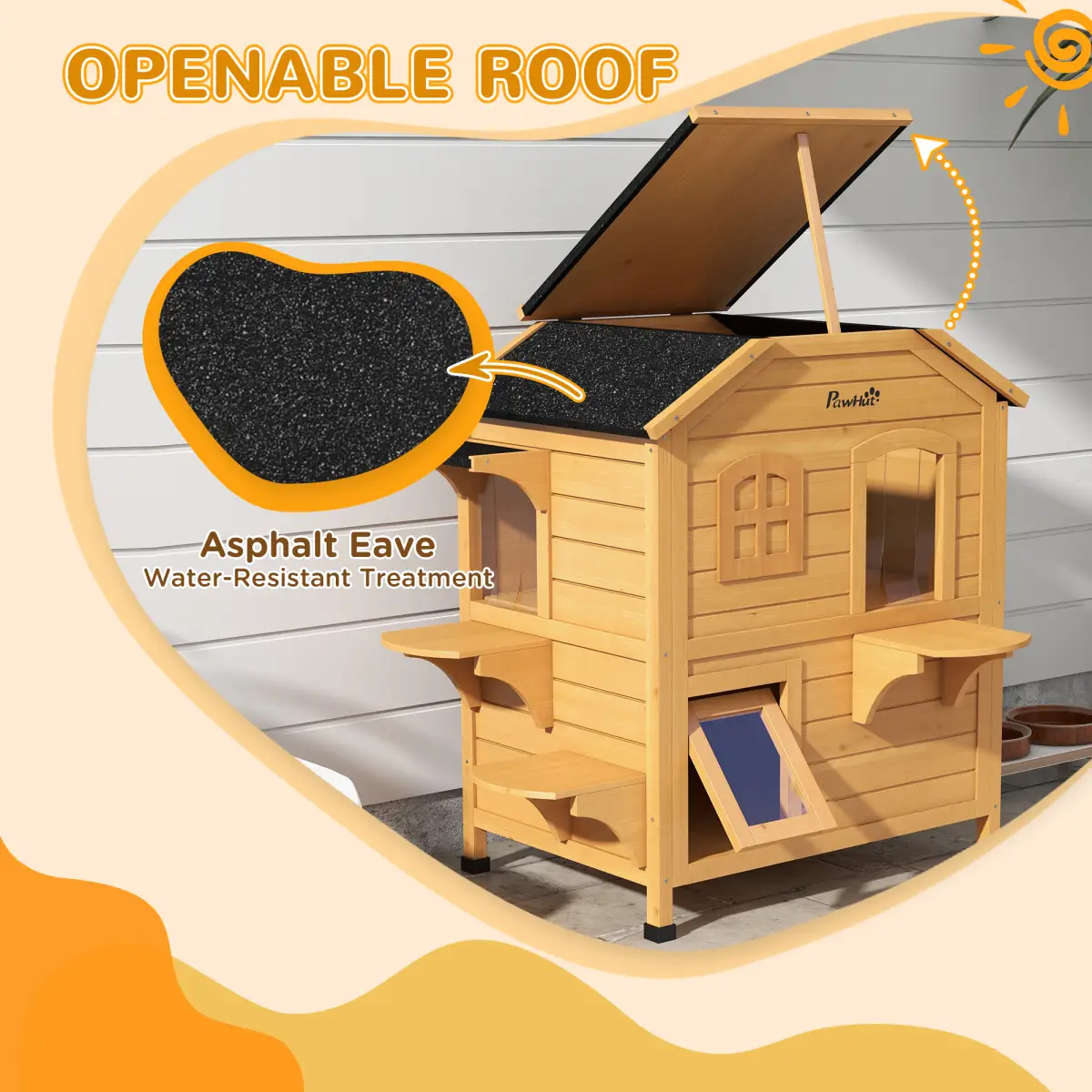 PawHut Wooden Cat House Cat Cave Pet Shelter Condos Outdoor Natural Wood Finish - Cat House