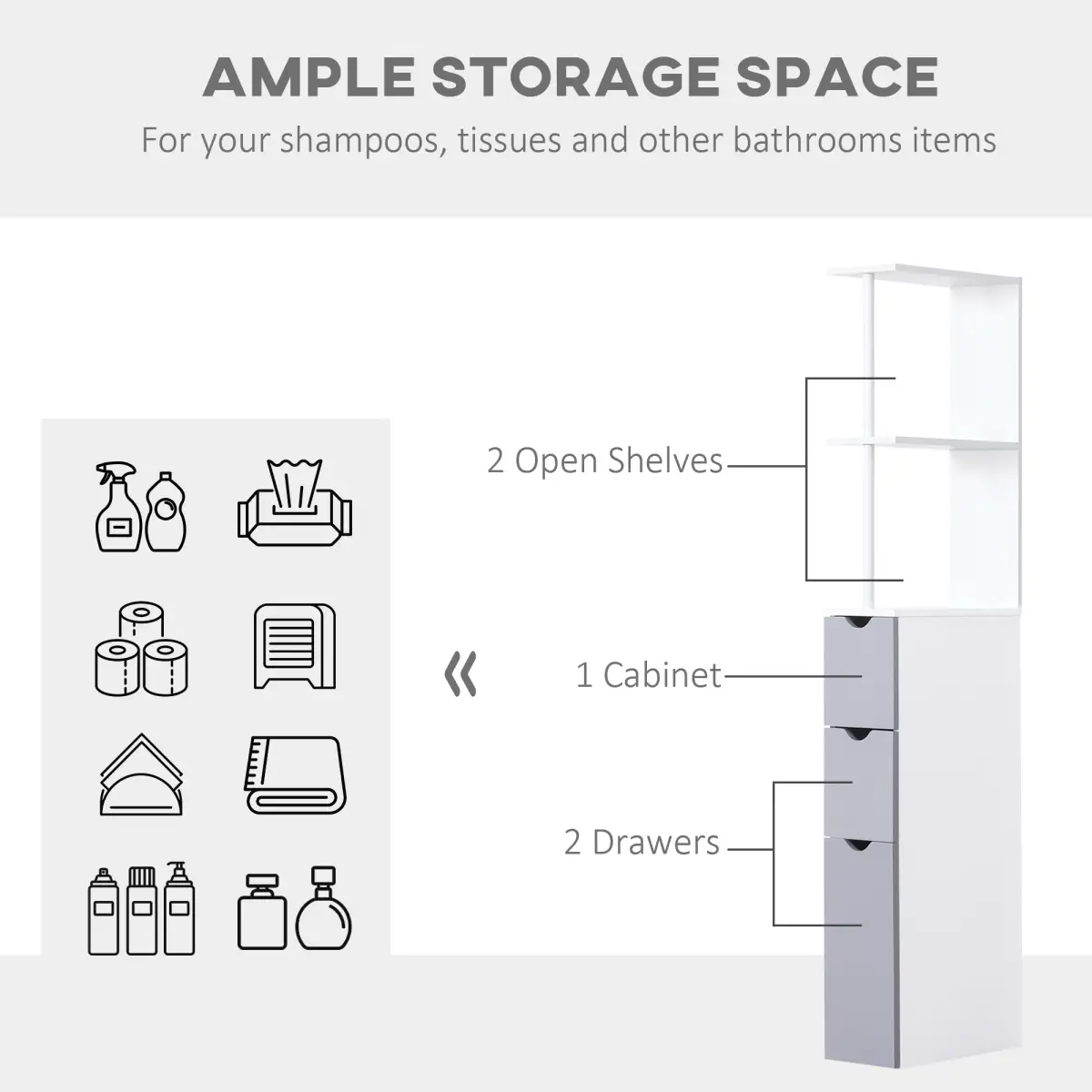 Unbranded HOMCOM Bathroom Storage Cupboard Thin Cabinet Unit Shelf White w/ Drawers - Display Cabinet