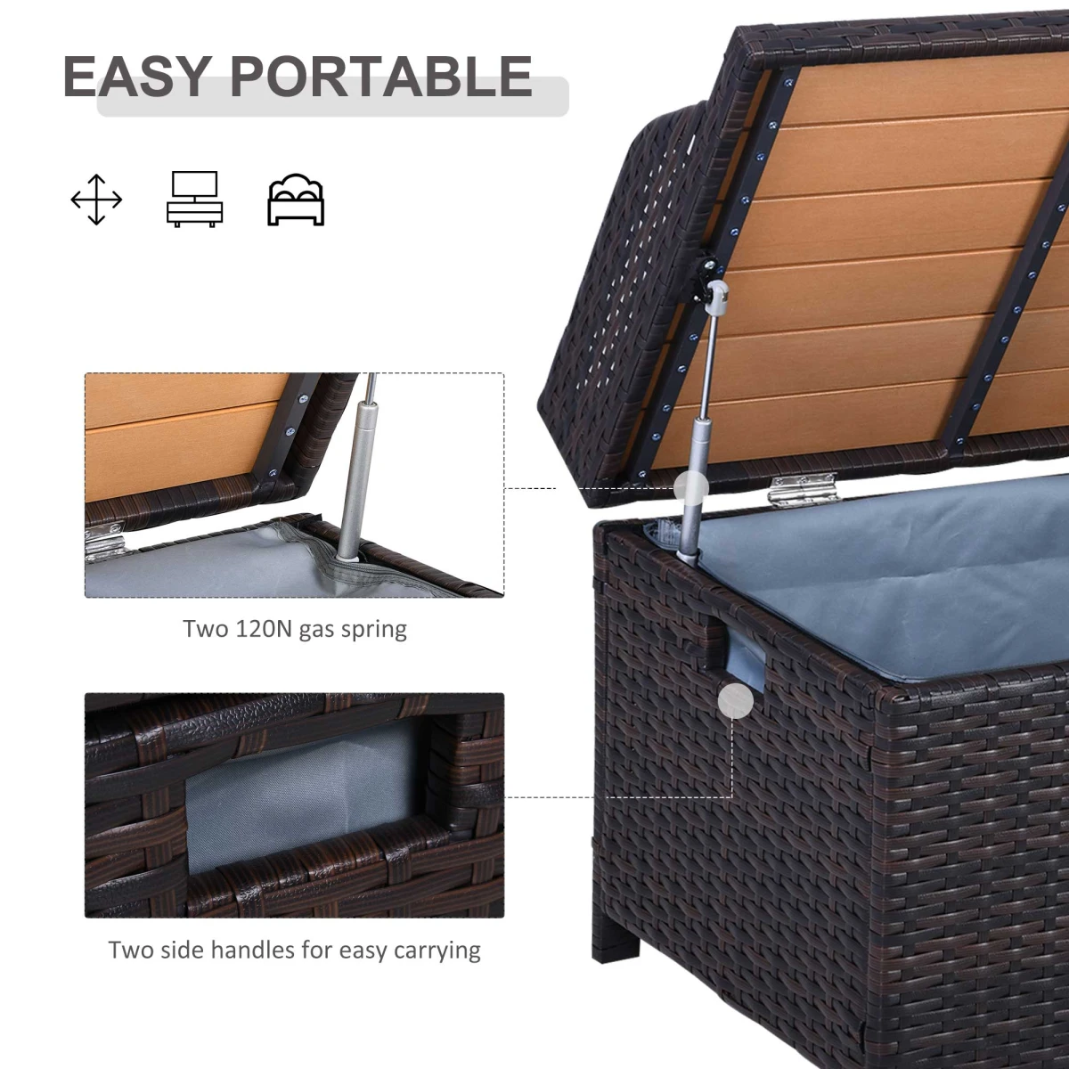 Outsunny Premium Rattan Chest 102x51x51 Waterproof Garden - Storage Box