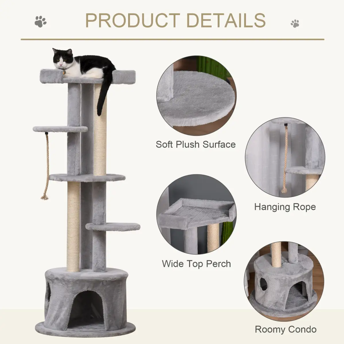 Pawhut Cat Tree Multi-level Kitten Tower w/ Scratching Post Condo Plush Perches - Cat Tree