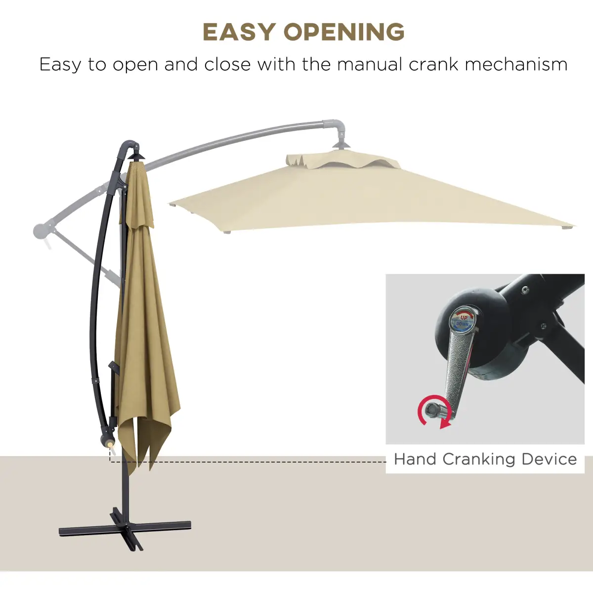 Outsunny Outsunny 3 m Cantilever Parasol with Cross Base, Crank Handle, 6 Ribs, Brown - Parasol