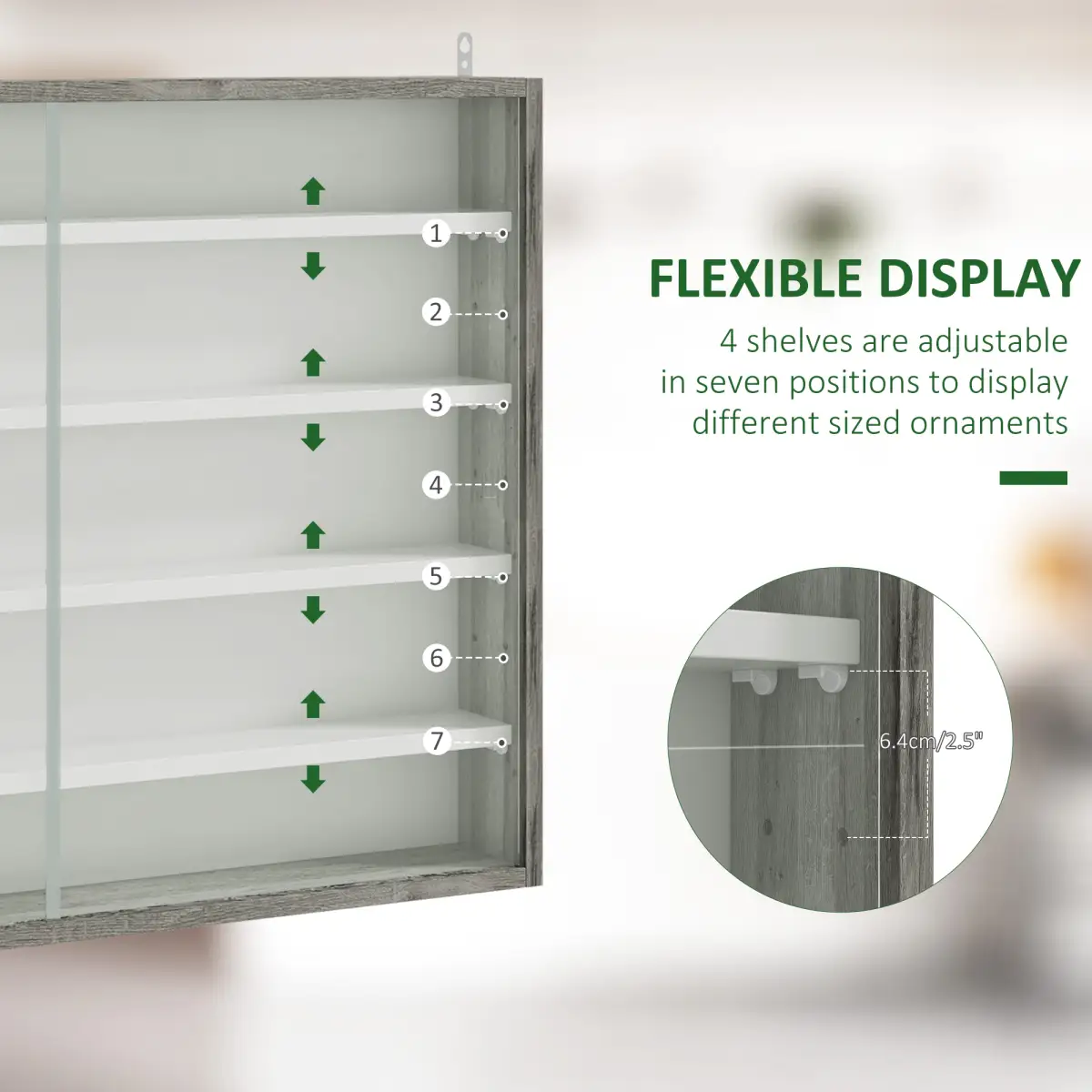 HOMCOM HOMCOM 5-Tier Wall Display Shelf Unit Cabinet w/ Shelves Glass Doors Grey Wood - Display Cabinet