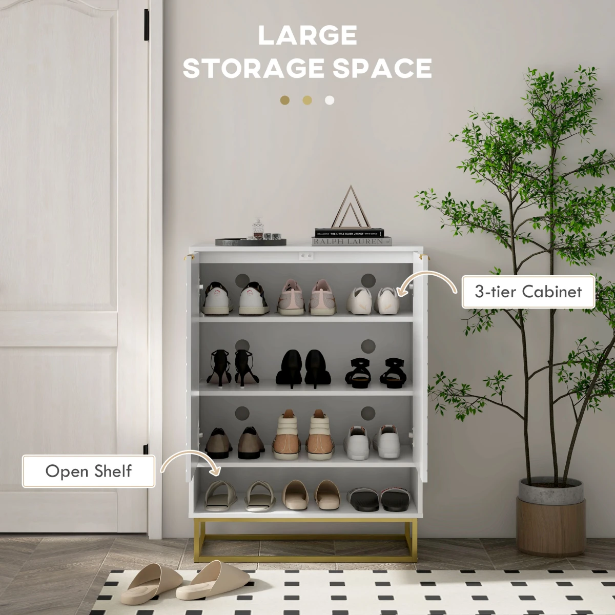 HOMCOM HOMCOM Shoe Cabinet 12-Pair Chevron Doors Home - Shoe Storage