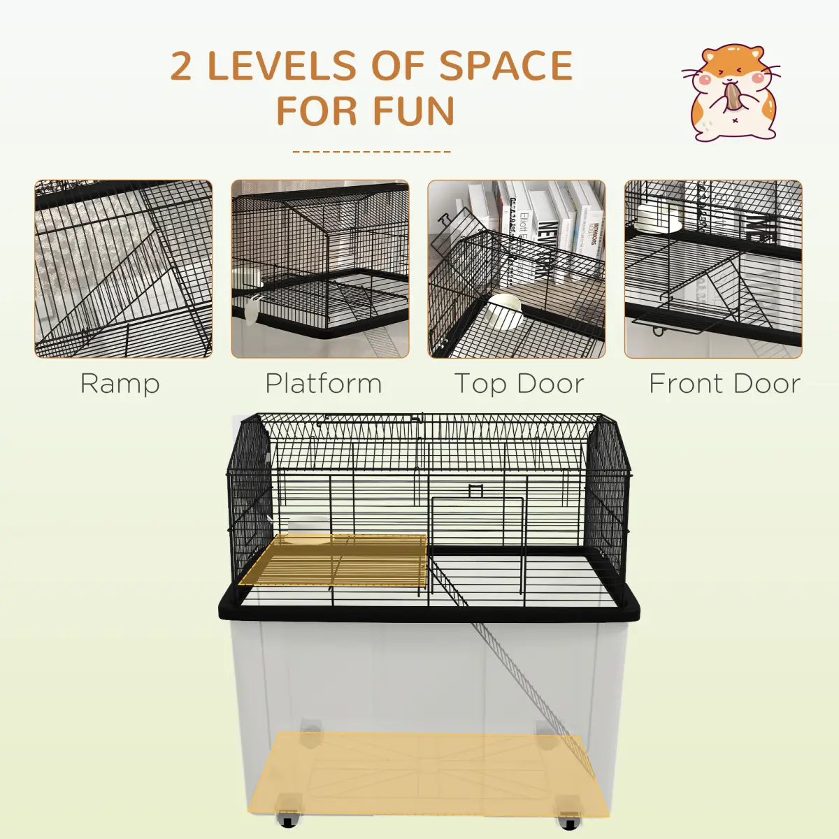 PawHut PawHut Hamster Cage, Two-Tier Gerbil Cage w/ Deep Bottom, Ramp, Food Dish - Pet Cage