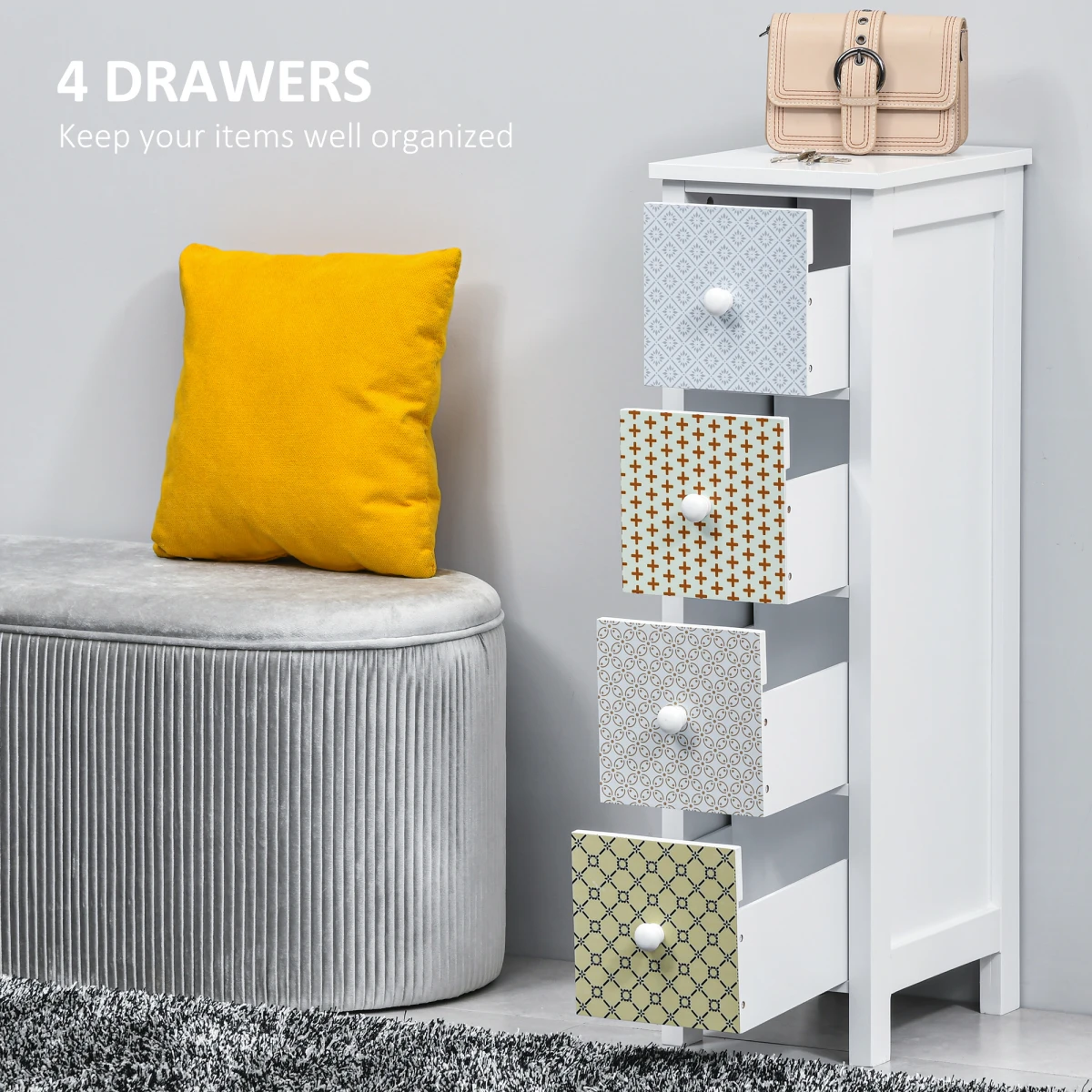 Homcom HOMCOM Drawer Cabinet 4 Drawer Patterned Bedroom - Chest of Drawers