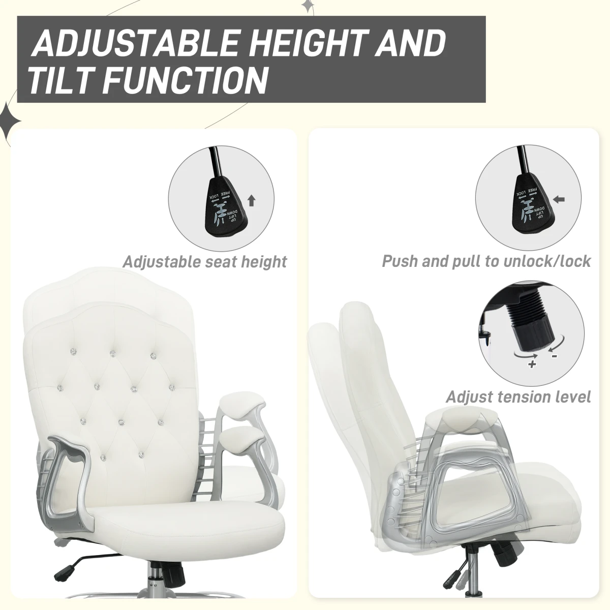 Lux Office Chair 47-57cm Diamond Cushioned Home by N/A