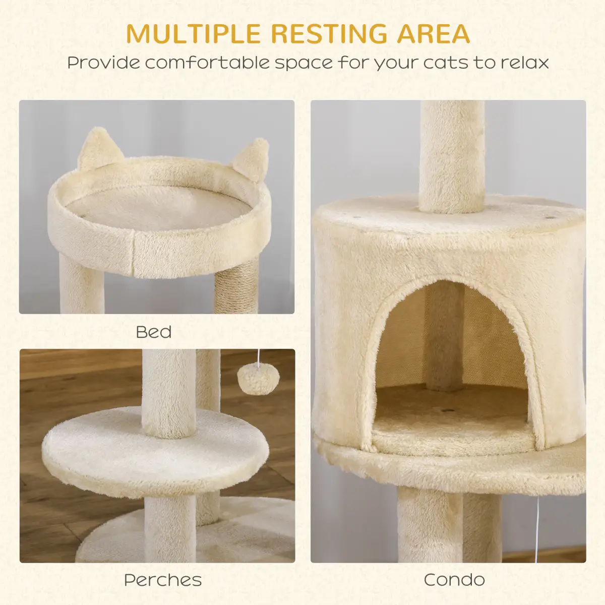 Unbranded 3-Tier Deluxe Cat Activity Tree Scratching Posts Kitten Beige Pawhut - Cat Tree