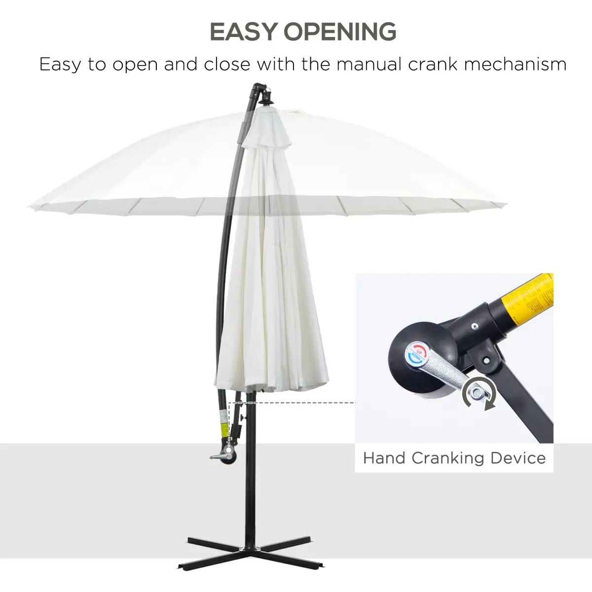 Unbranded 3(m) Cantilever Shanghai Parasol Crank Handle, Cross Base, Off-White Outsunny - Parasol