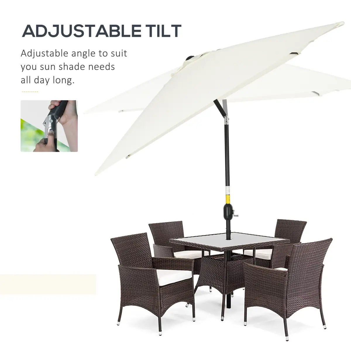Outsunny 3x2m Patio Parasol Canopy Tilt Crank 6 Ribs Sun Shade Garden White - Parasol