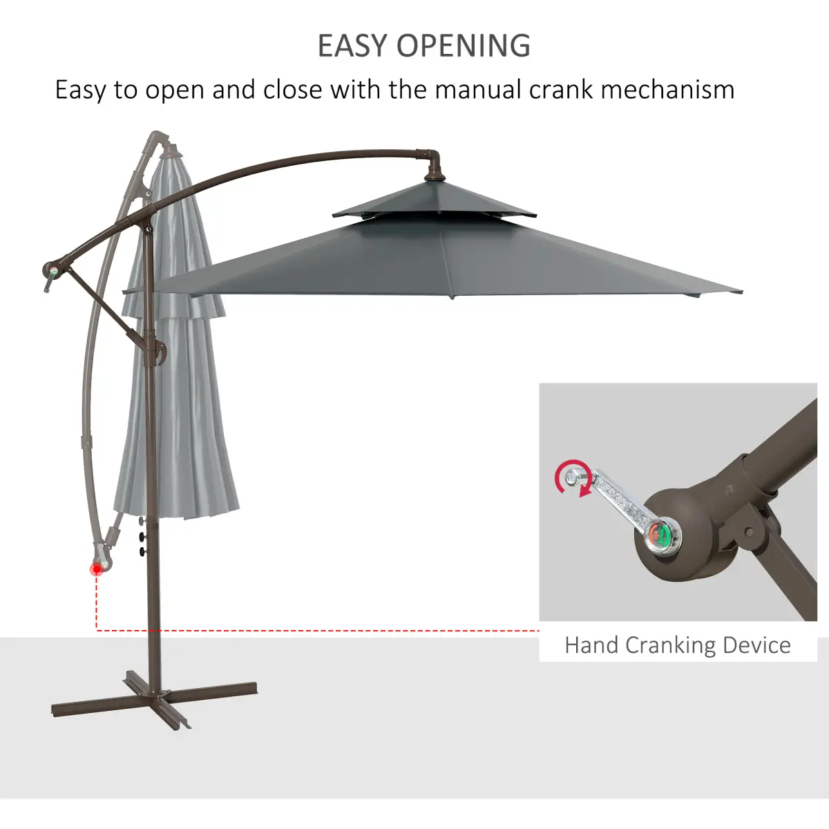 Outsunny 2.7m Garden Banana Parasol Cantilever Umbrella Handle, Dark Grey - Parasol