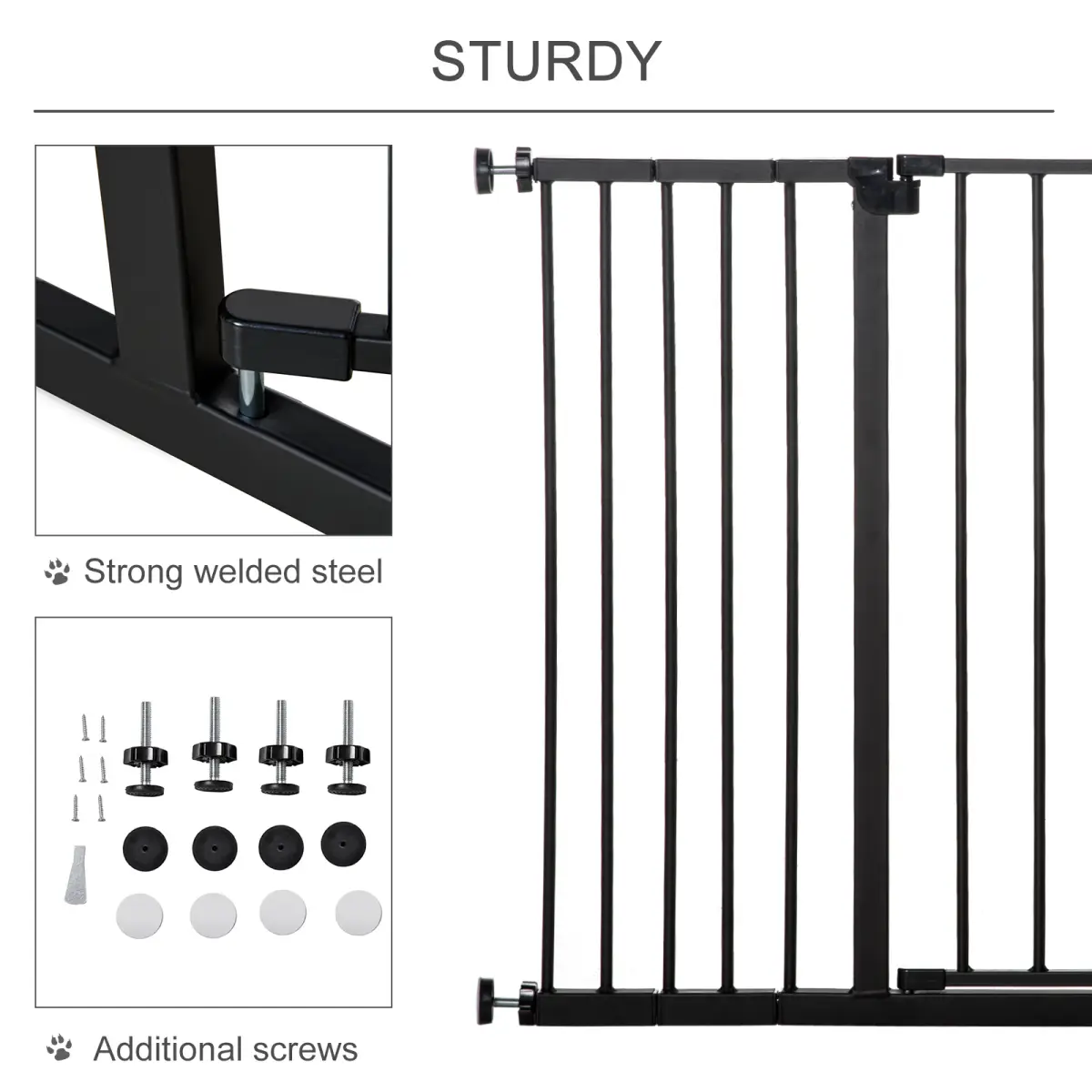 Pawhut Pressure Fit Dog Gate Pet Barrier for stairs doorway, 76-107cm Width Black - Pet Gate