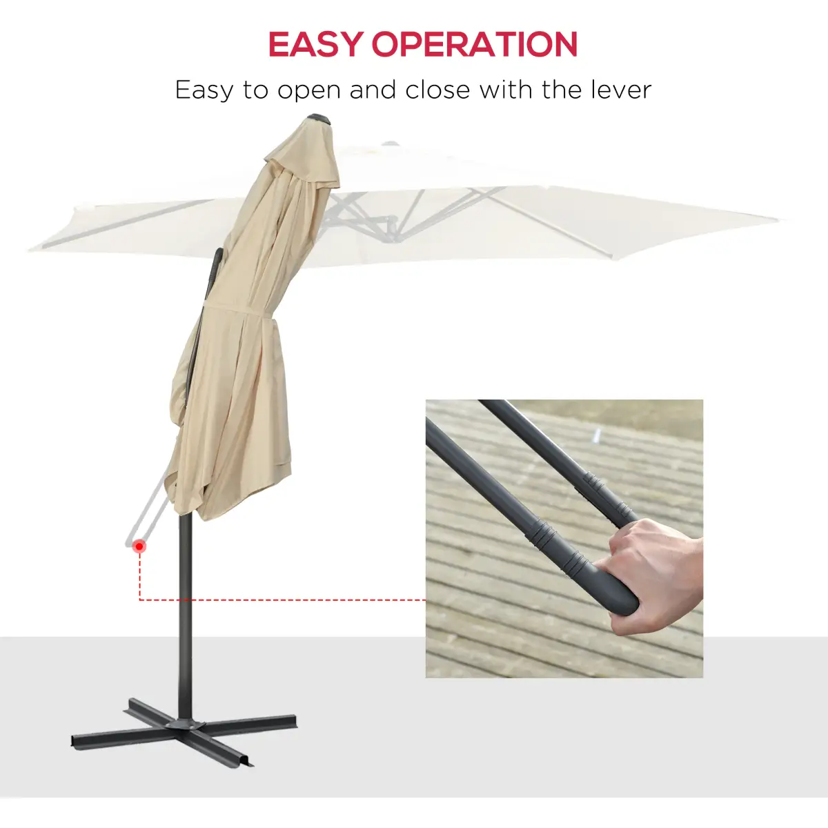 Outsunny Outsunny 3m Cantilever Parasol with Easy Lever Crank Handle 6 Metal Ribs White - Parasol