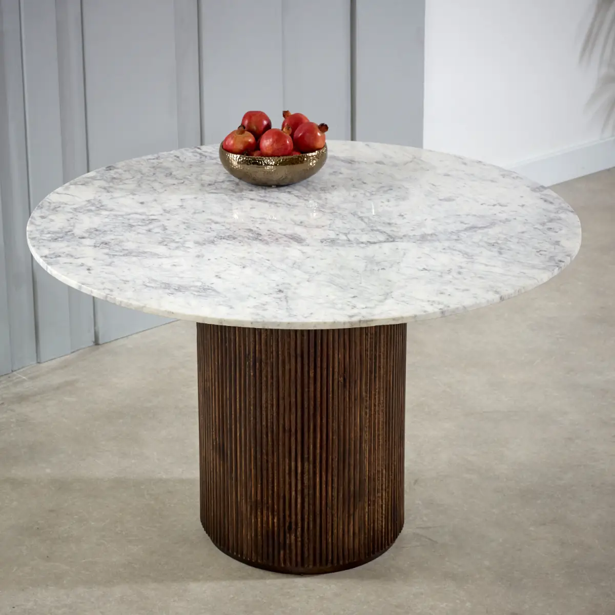 Indian Hub Opal Mango Wood Dining Table Round With Marble Top - Dining Table