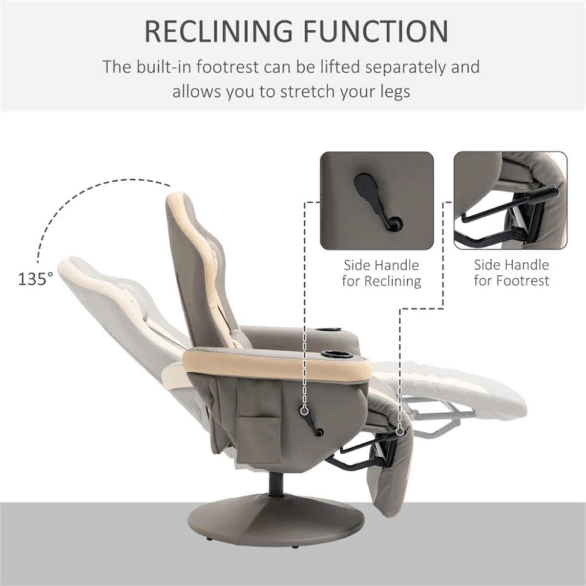 N/A Premium Massage Office Chair Full Size 360 Degree Swivel 135 Degree Recline With Liftable Footrest PU Leather For Home Office - Office Chair