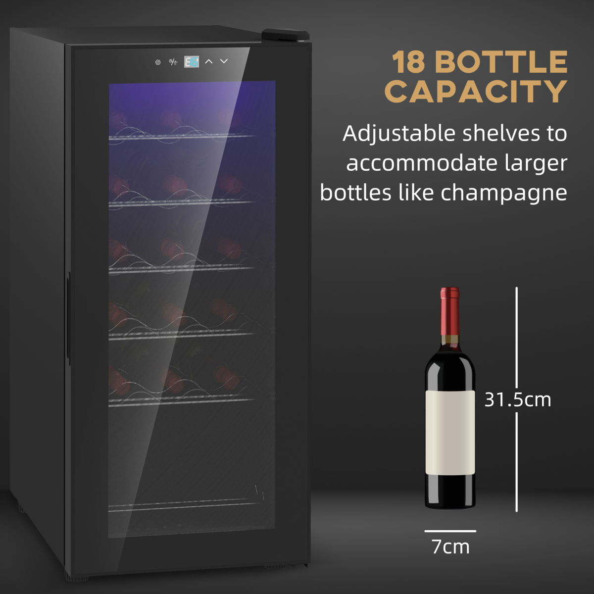 HOMCOM 50L Undercounter Wine Cooler Fridge with LED Light Glass Door 18 Bottles - from HOMCOM