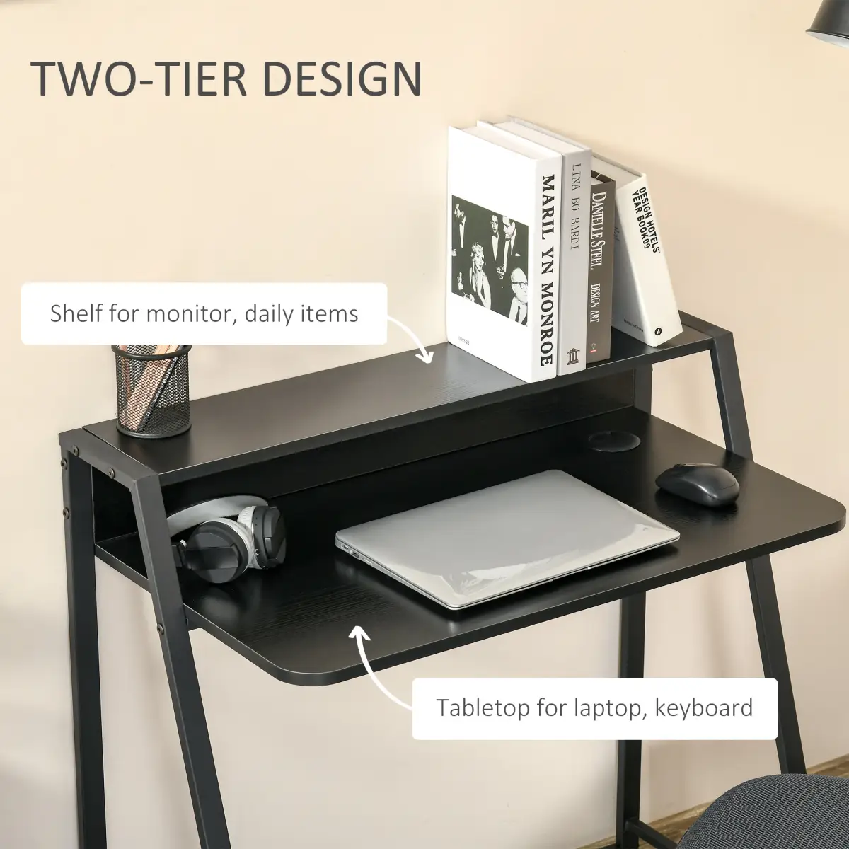 HOMCOM Computer Desk with Upper Storage Shelf, Stylish Indoor Decor 85cm - Desk