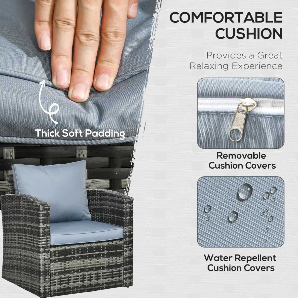 Outsunny Outsunny 6 PCS Patio Rattan Sofa Set Conversation Furniture Grey - Garden Sofa Sets