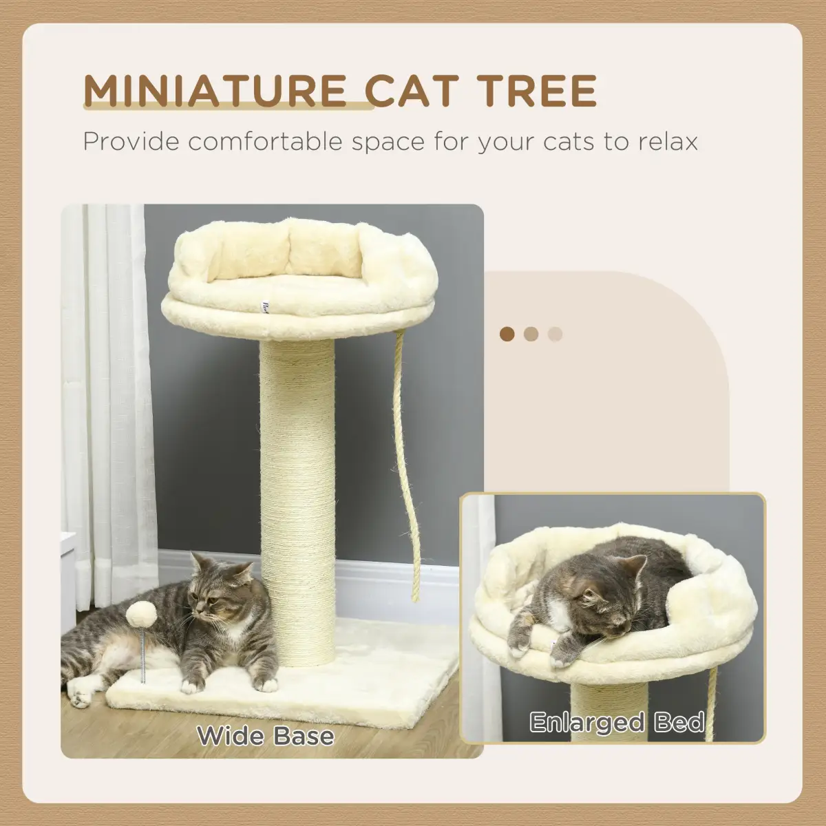 PawHut Cat Tree for Indoor Cats w/ Sisal Scratching Post, Spacious Kitten Bed - Cream - Cat Tree