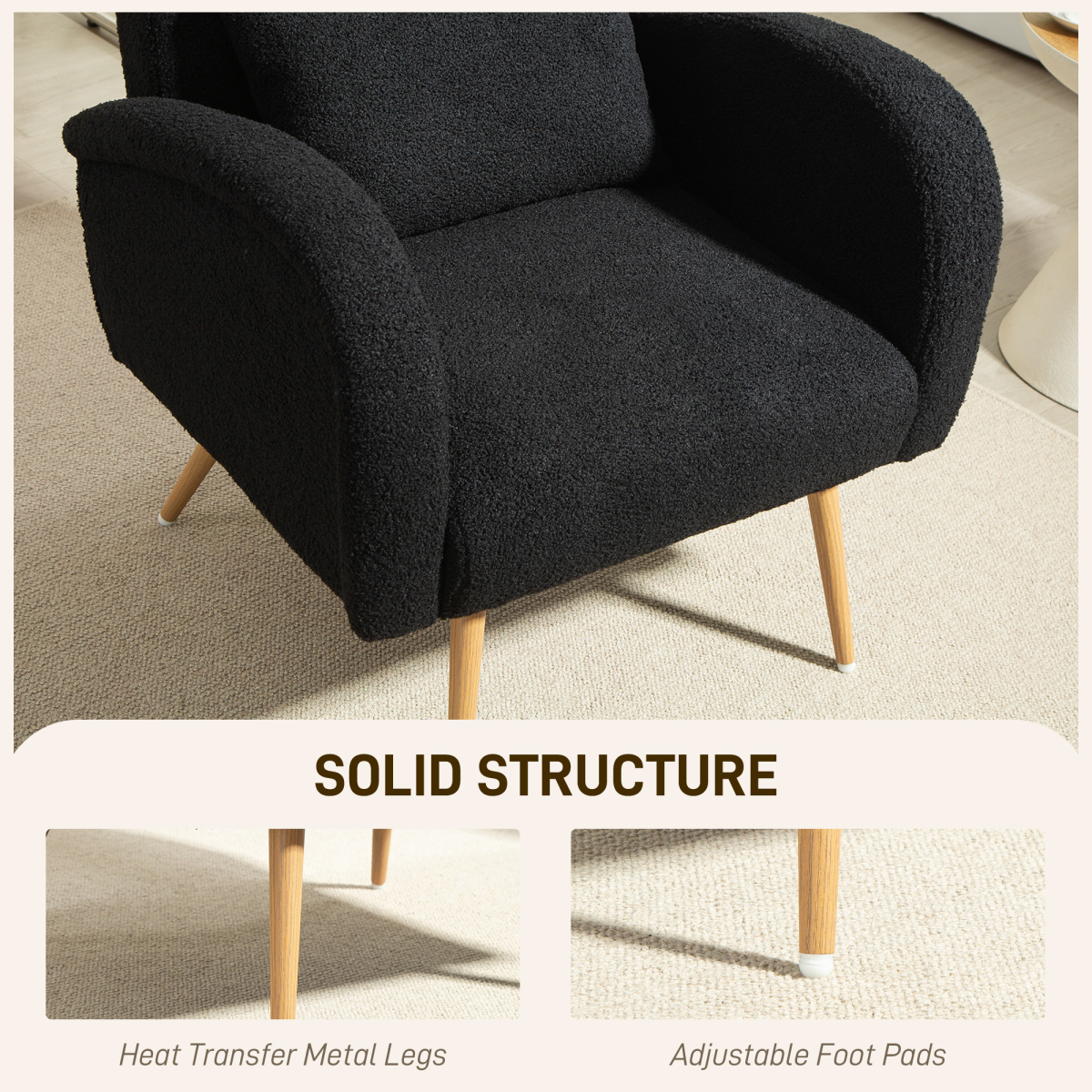 HOMCOM Teddy Fleece Upholstered Accent Chair with Metal Legs, Black - from HOMCOM
