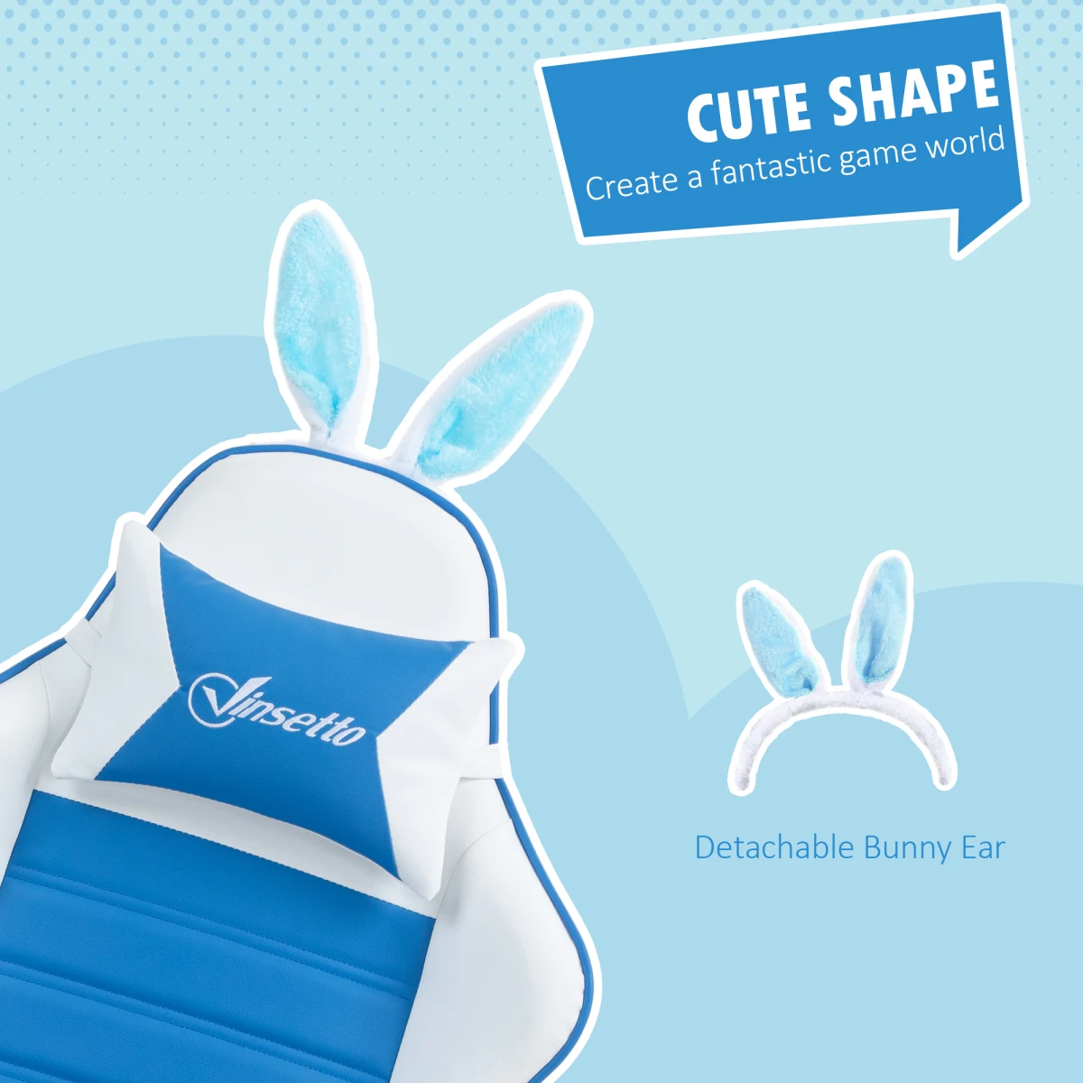 Vinsetto Racing Chair 44-52cm Footrest Rabbit Ears by AIYAPLAY