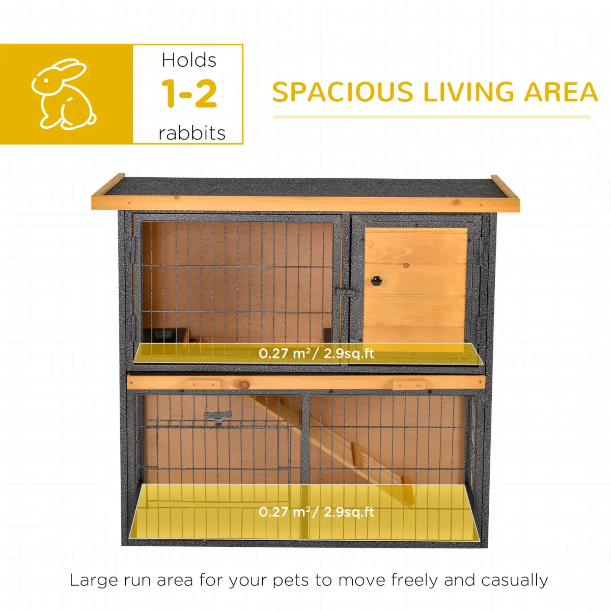 Unbranded Wood-metal Rabbit Hutch Elevated Pet House Outdoor 89.5 x 45 x 81cm Pawhut - Rabbit Hutch