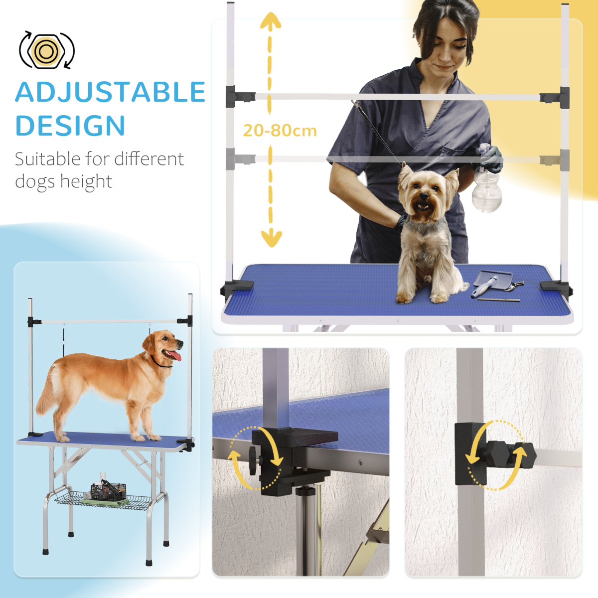 Metal Adjustable Dog Grooming Table Rubber Top 2 Safety Slings Mesh Pawhut - from Unbranded