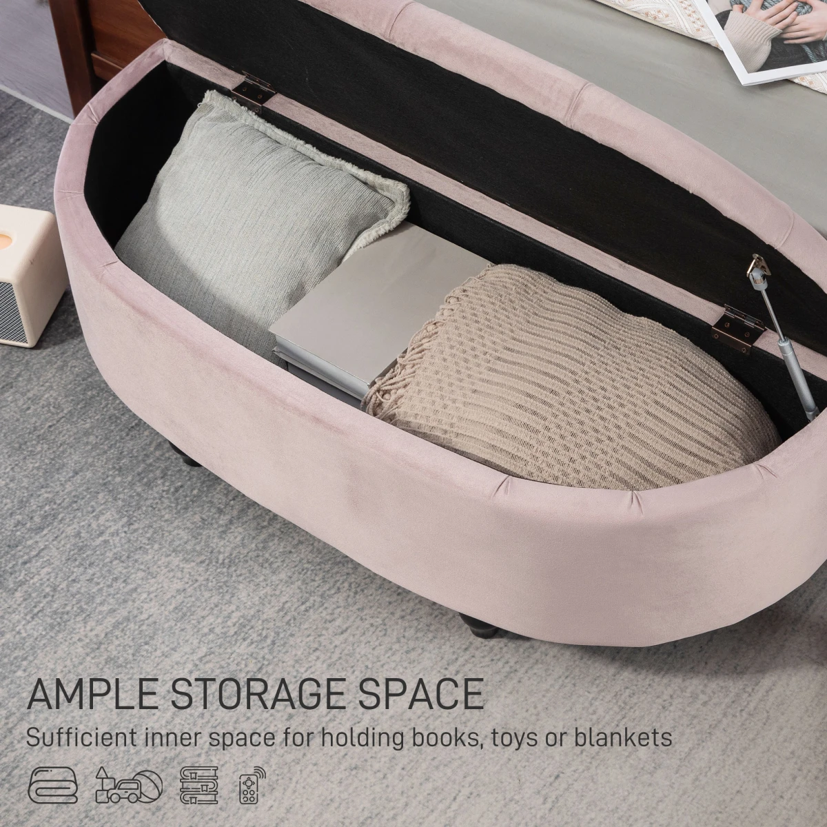 HOMCOM Tufted SemiCircle Storage Ottoman For Home by HOMCOM