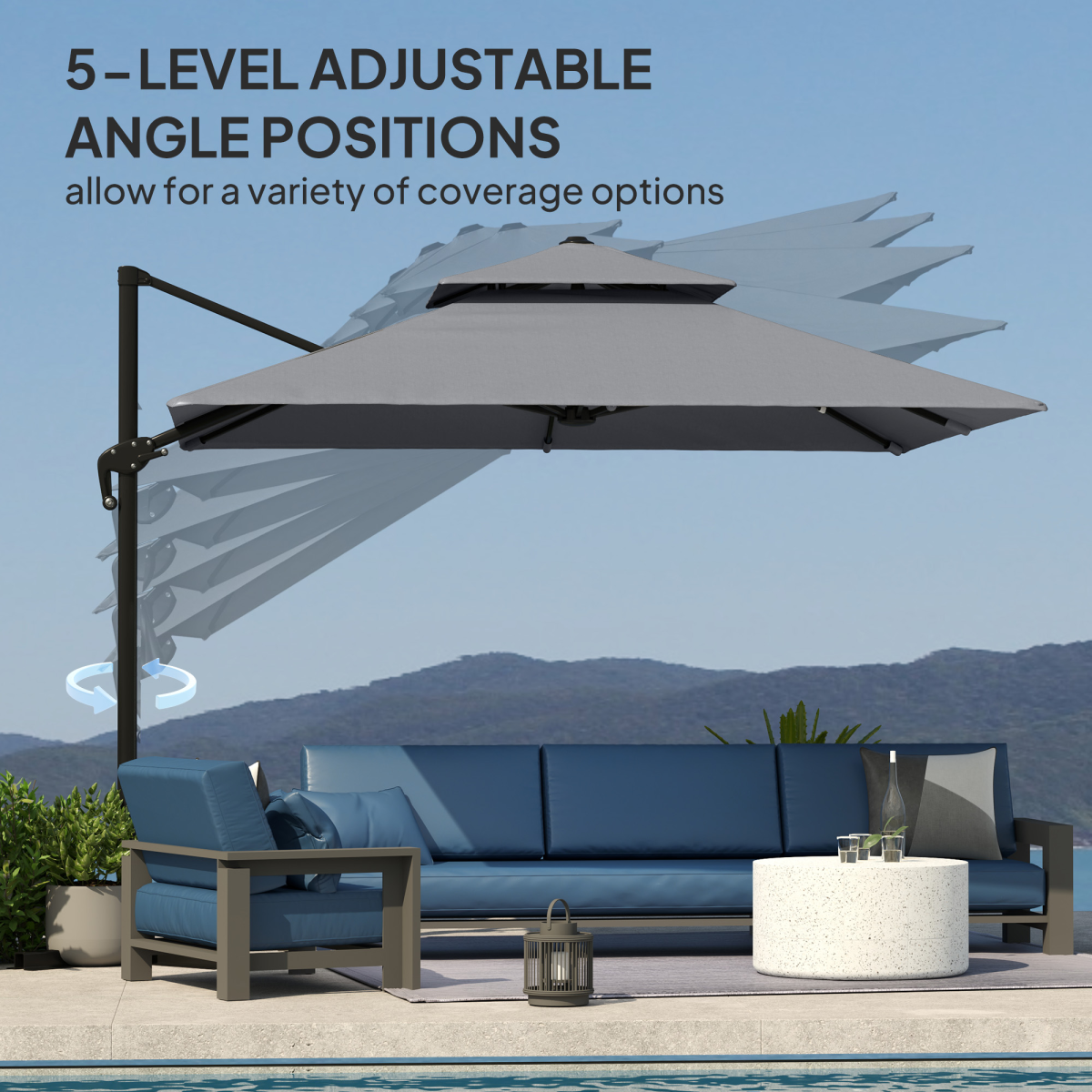 Outsunny Outsunny 360° Cantilever Parasol Roma Umbrella w/ Base Weights, Light Grey - Parasol