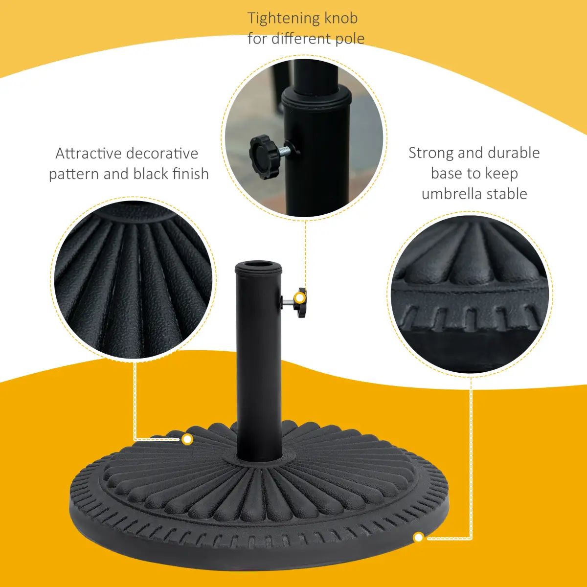 Outsunny Cement Outdoor Garden Round Parasol Base Black - Parasol
