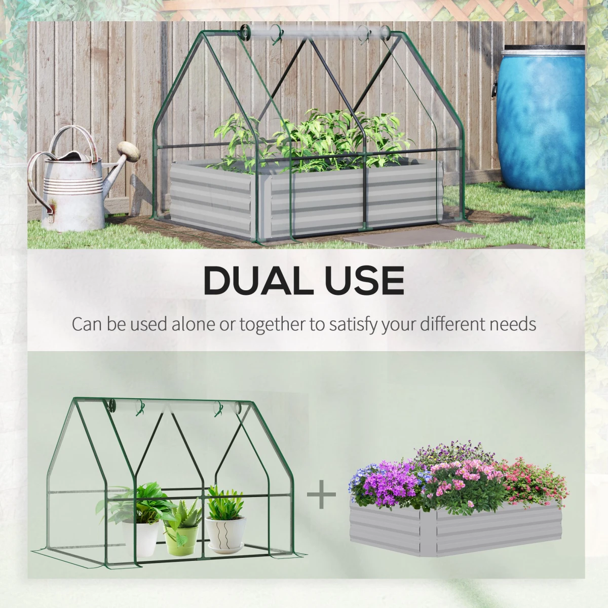 Outsunny Premium Steel Raised Garden Box Dual Use Greenhouse Kit - Planters