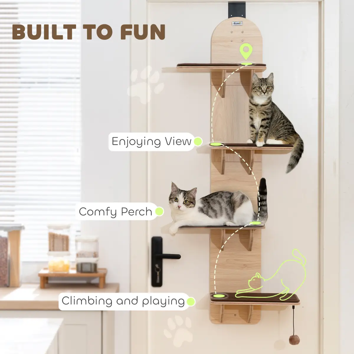 PawHut PawHut 4-Level Cat Tree Door Mounted with Washable Plush Pads, Toy Ball - Cat Tree
