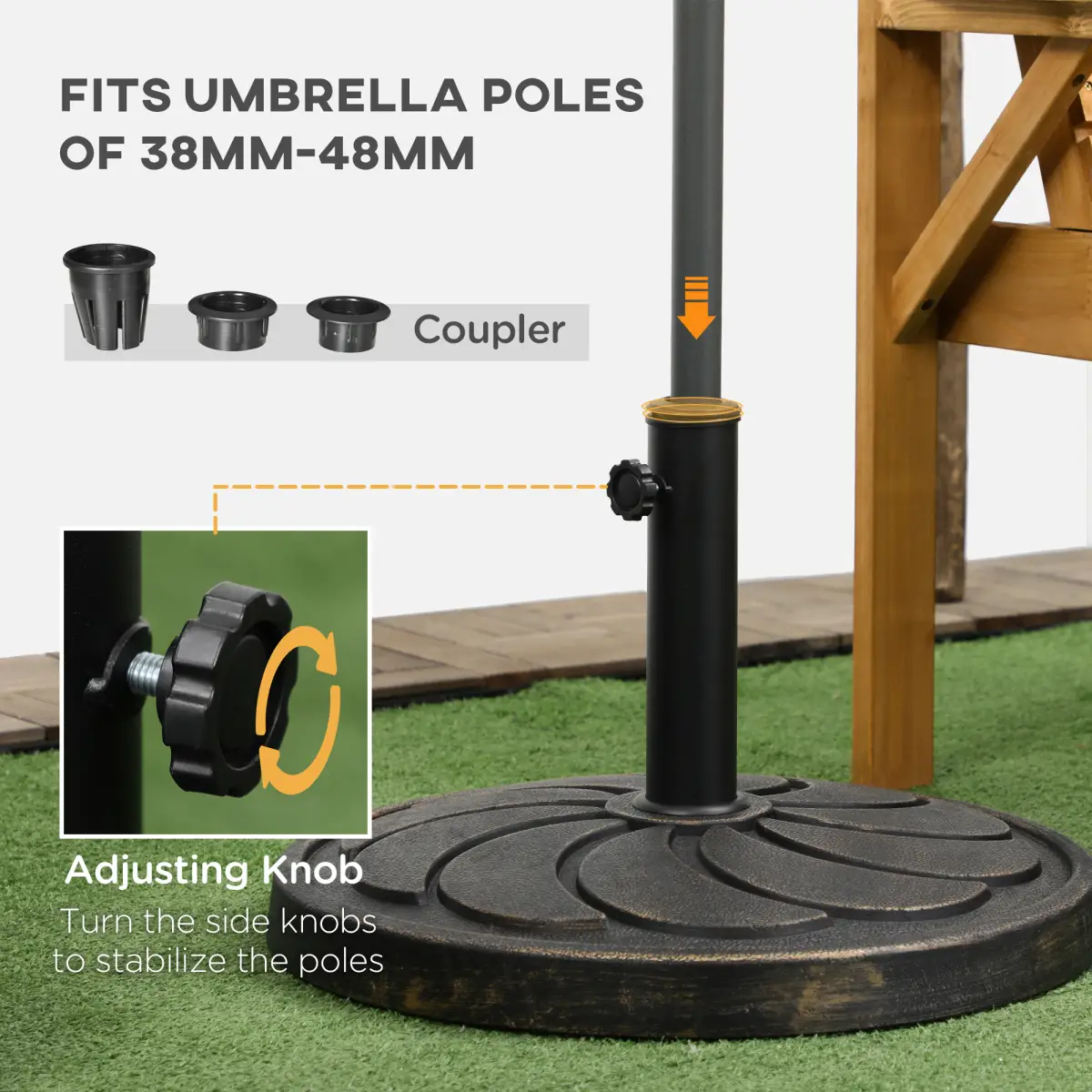 Outsunny Outsunny 18kg Round Resin Garden Parasol Base for Poles of 38mm-48mm - Parasol