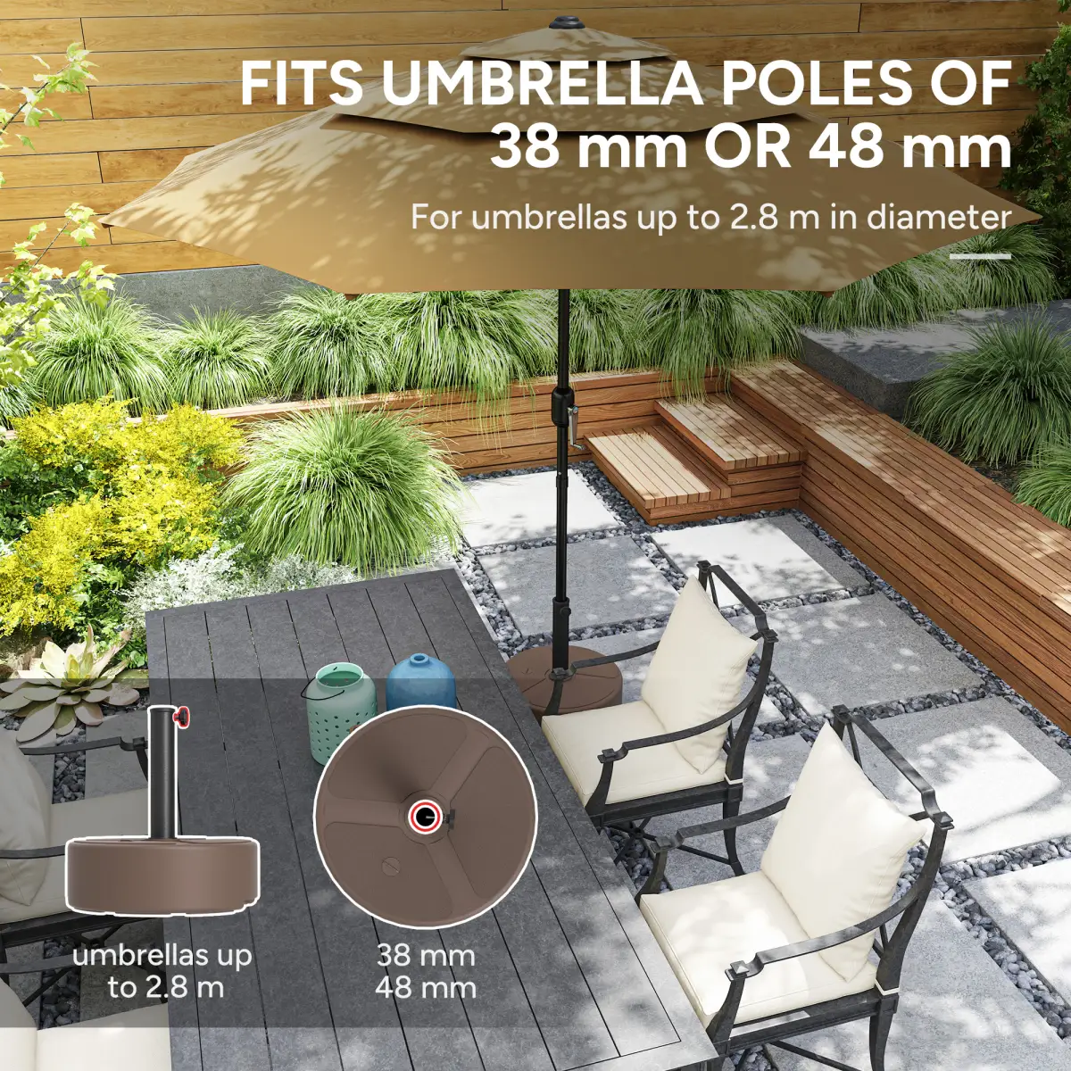 Outsunny Outsunny Round Garden Parasol Base, Sand/Water Filled Parasol Stand, Black - Parasol