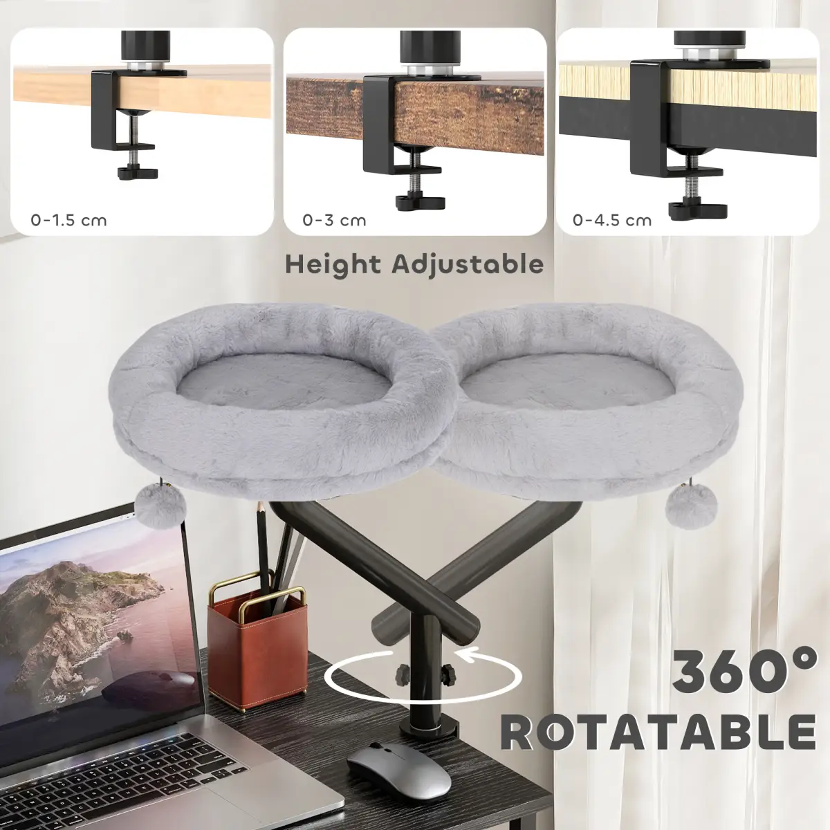 PawHut PawHut Cat Bed for Desk, 360° Rotatable Adjustable Cat Nest Hammock - Cat Beds