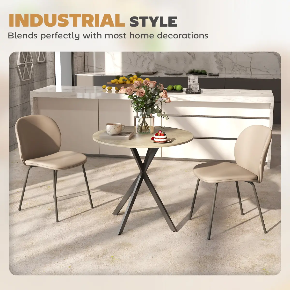 HOMCOM HOMCOM 80cm Round Dining Table, Industrial Kitchen Table with Steel Legs - Dining Table