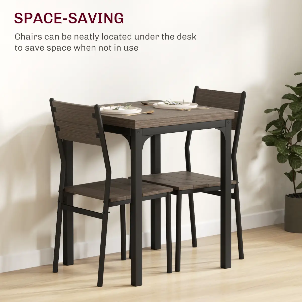 HOMCOM Dining Table Set Compact 3 Piece Wood Grain MDF Tops With Steel Frames For Small Spaces - HOMCOM - Home Symphony