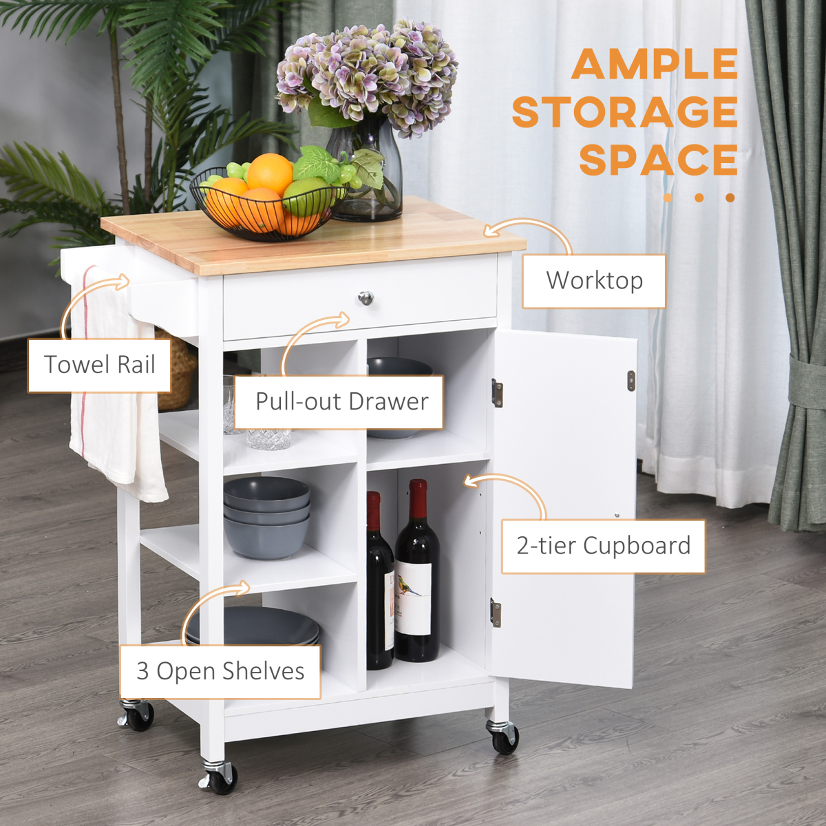 MDF Kitchen Storage Trolley White - from HOMCOM
