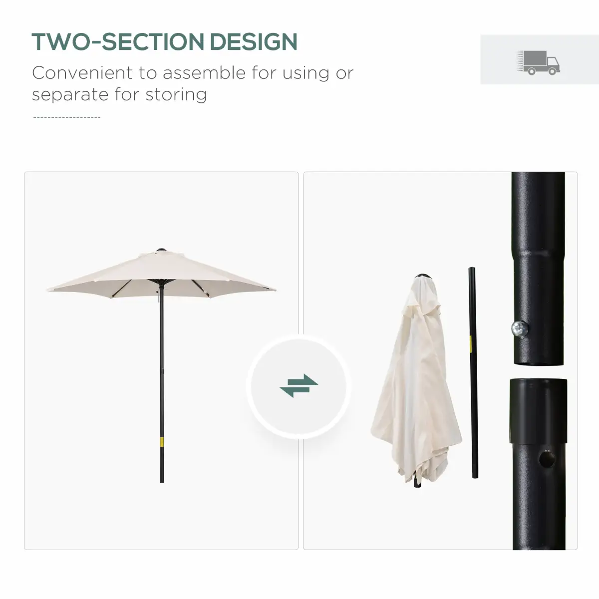 Outsunny 1.96m Parasol Patio Umbrella, Cream White - Parasol