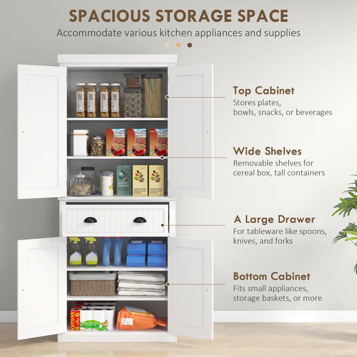 HOMCOM White Freestanding Cabinet 72x30 Drawers Kitchen - Sideboard