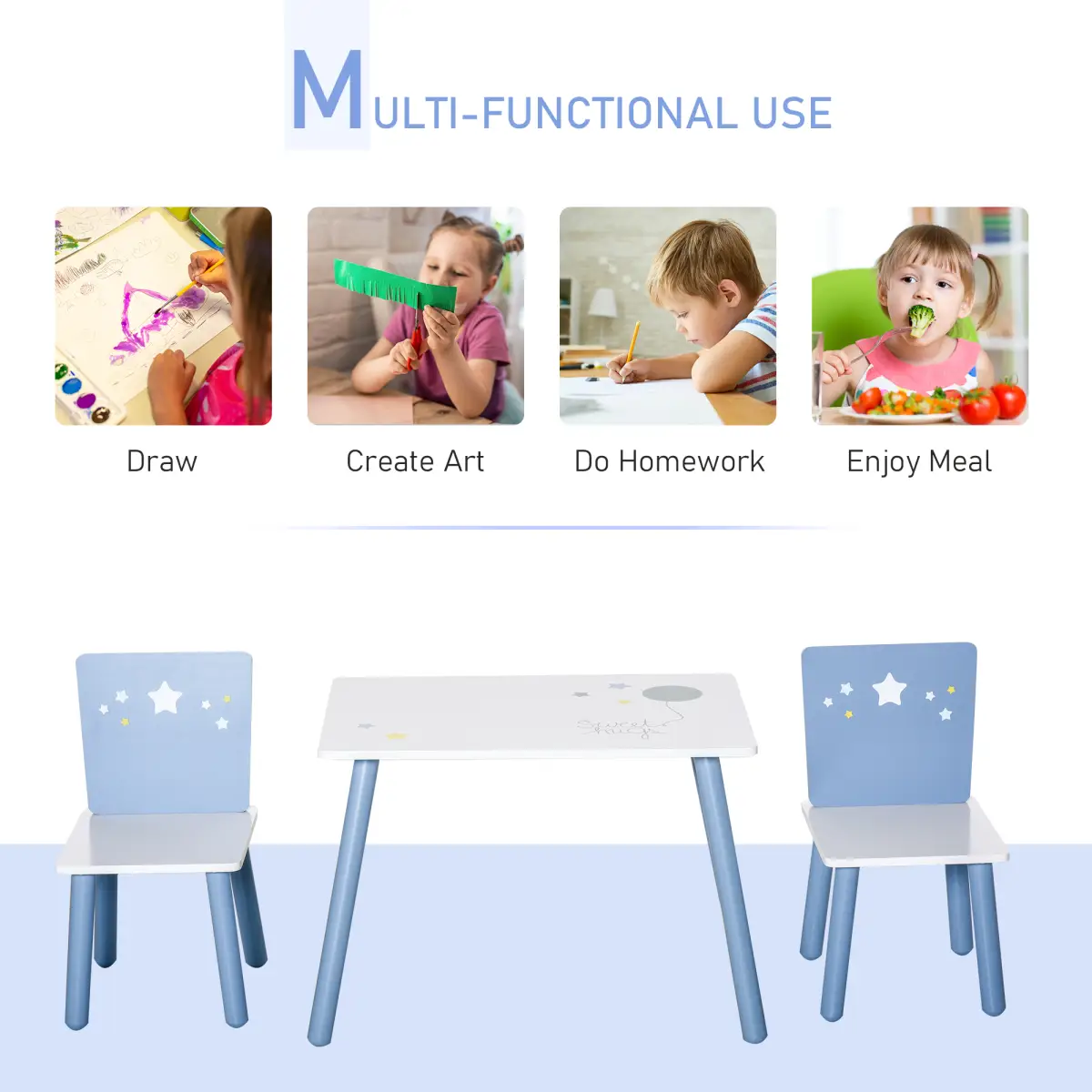 Unbranded 3 Pcs Kids Table & Chairs Dining Set Wood Legs Safe Corners Seating HOMCOM - Garden Set