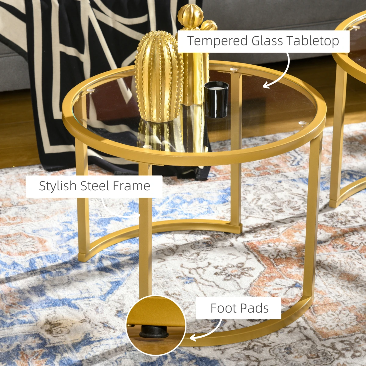 HOMCOM Nesting Tables GlassTop TwoSize LivingRoom - Nest of Tables