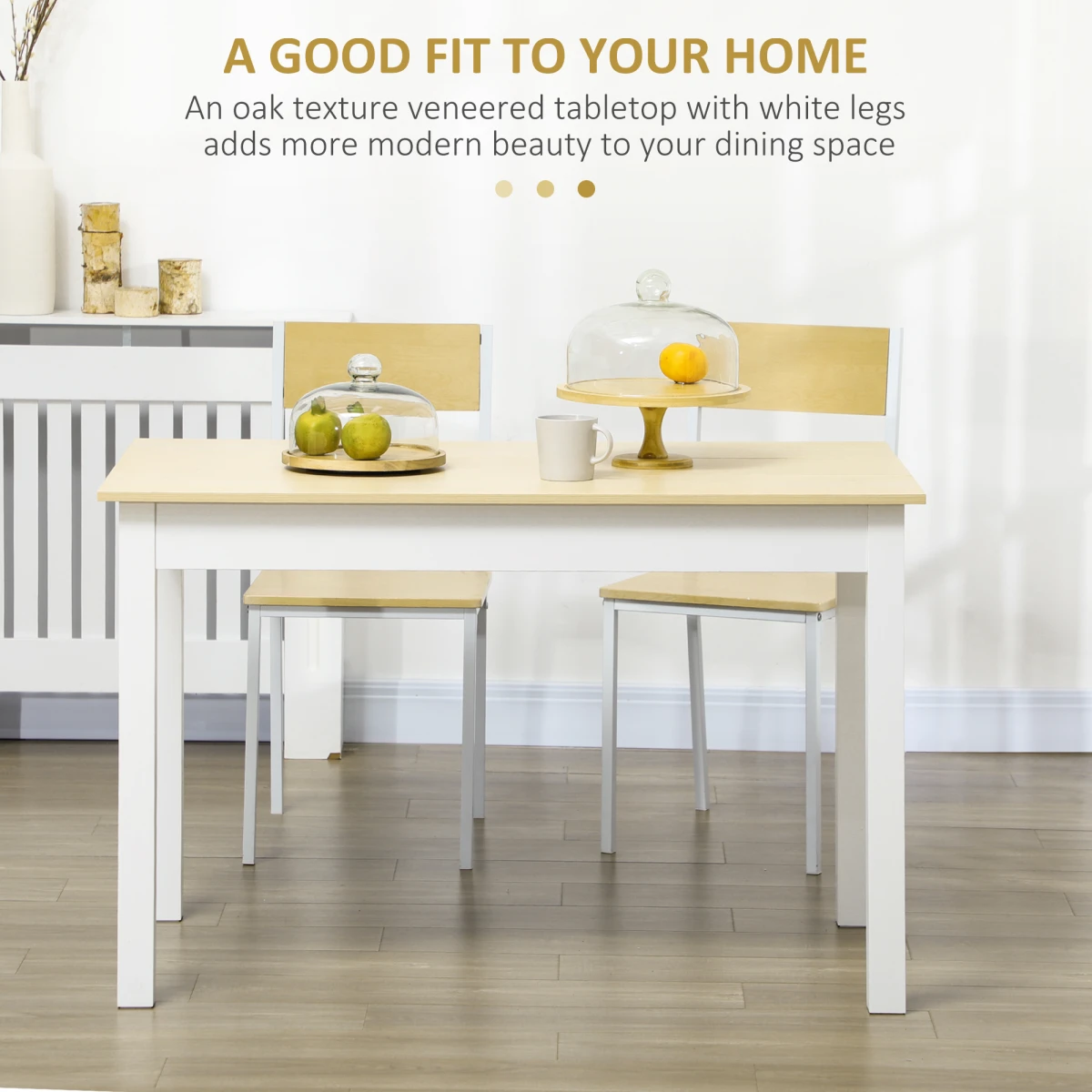 HOMCOM Dining Table 4-6 Seater Oak Veneer Top Thick Legs White Frame For Kitchen by HOMCOM